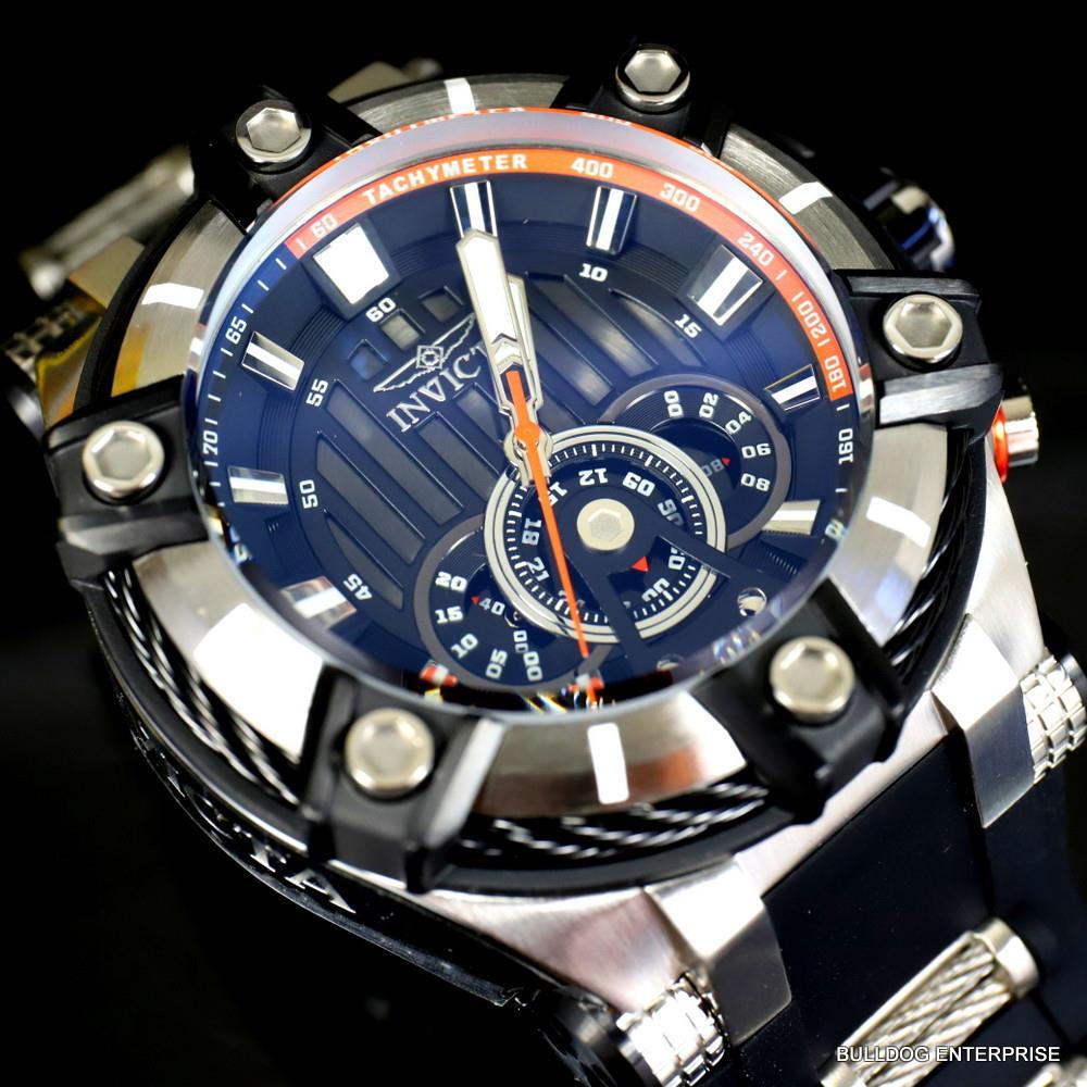 Invicta Bolt Quartz Chronograph 52mm Black Silicone Strap Watch New
