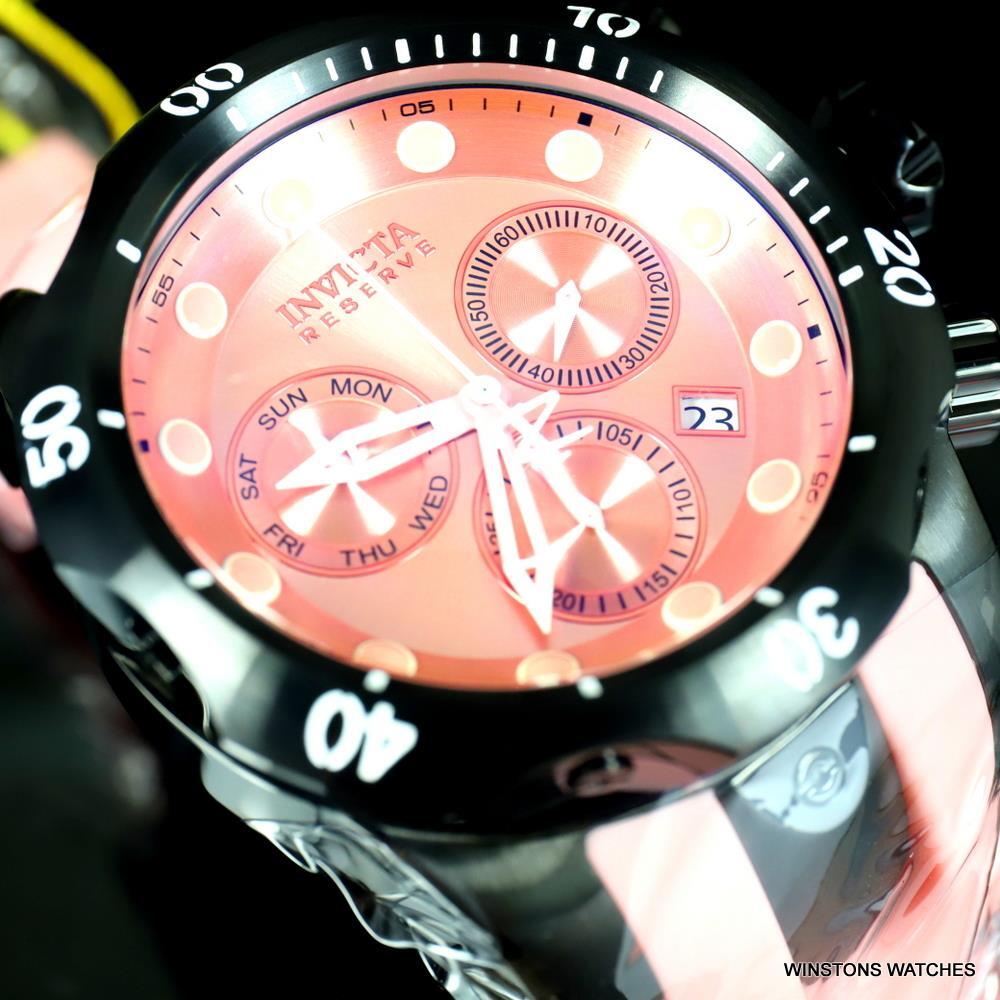 Invicta Reserve Venom Pink Silicone Black Swiss Mvt Chronograph 52mm Watch New