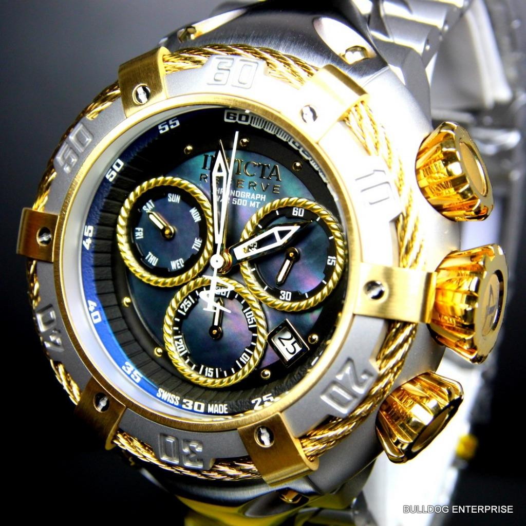 Invicta Reserve Thunderbolt Black MOP Swiss Made Silver Gold Tone Watch New
