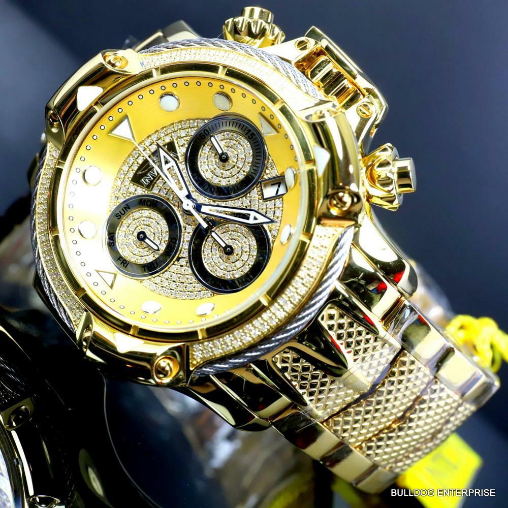 Invicta Subaqua Poseidon Bolt 1.29 CTW Diamond Swiss Gold Plated 50mm Watch New