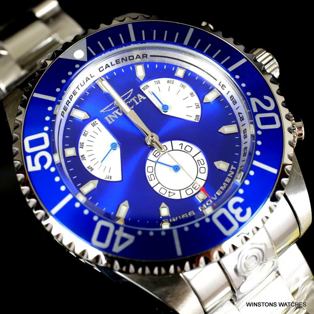 Invicta Grand Diver Master Calendar Stainless Steel Blue 47mm Watch New