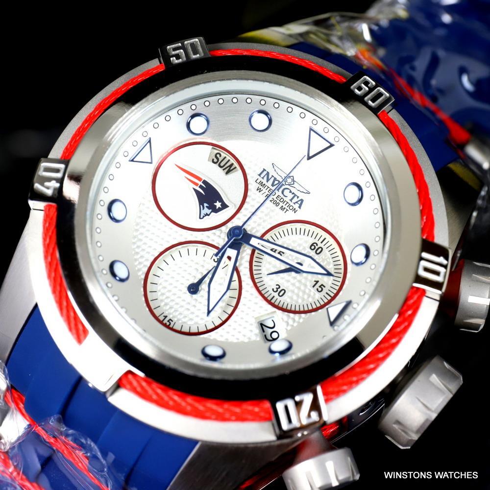 Invicta NFL Bolt Zeus New England Patriots Chronograph Swiss Blue 52mm Watch New