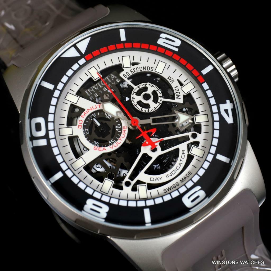 Invicta Reserve Sea Vulture Swiss Made 47mm Gray Rubber Skeletonized Watch New