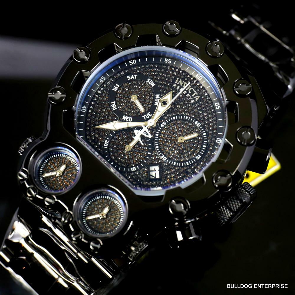 Invicta Bolt Magnum Tria 2.5 CTW Black Diamond Steel Swiss Chrono 52mm Watch New