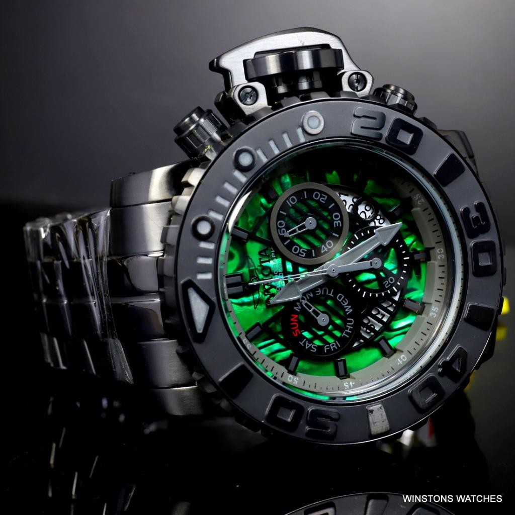 Invicta Sea Hunter Gen II Green Abalone Swiss Mvt 58mm Black Steel Watch New