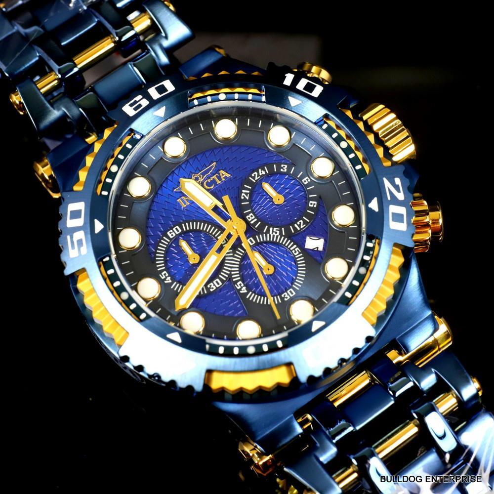 Invicta Chaos Blue and Gold Stainless Steel Bracelet Chronograph 50mm Watch New
