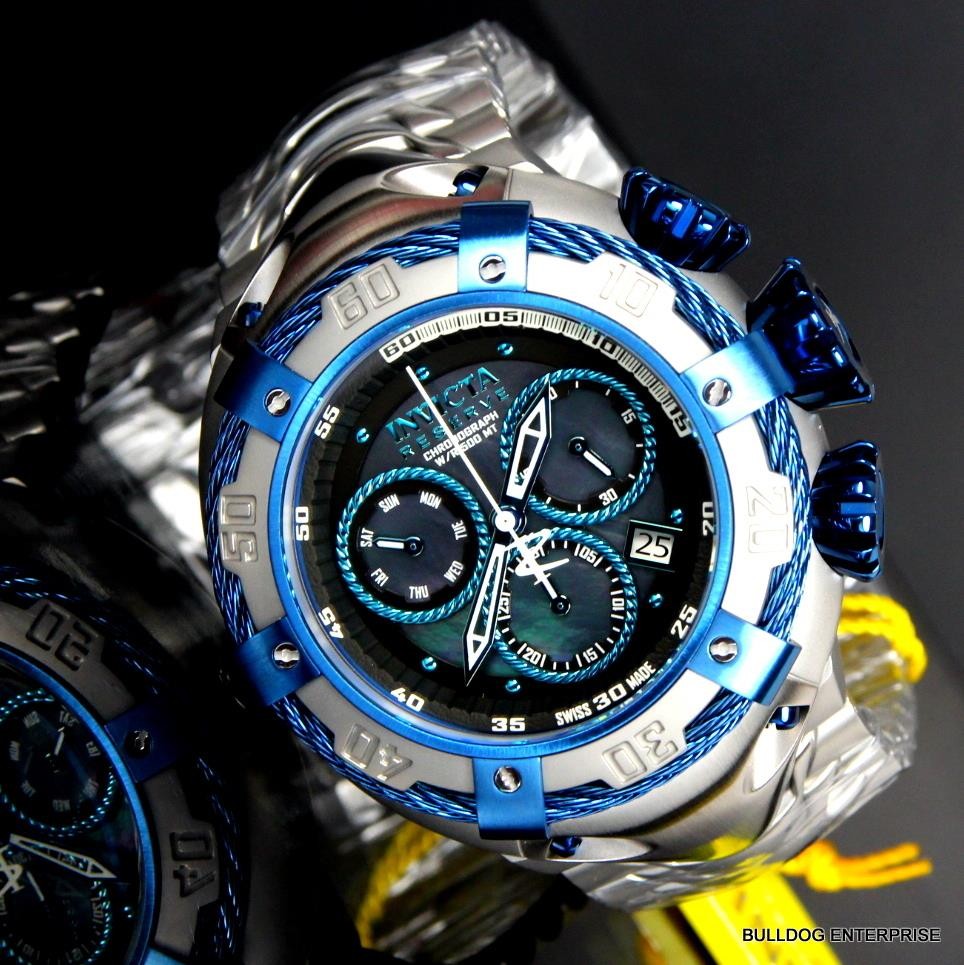 Invicta Reserve Thunderbolt Black MOP Swiss Chronograph Blue Silver Watch New