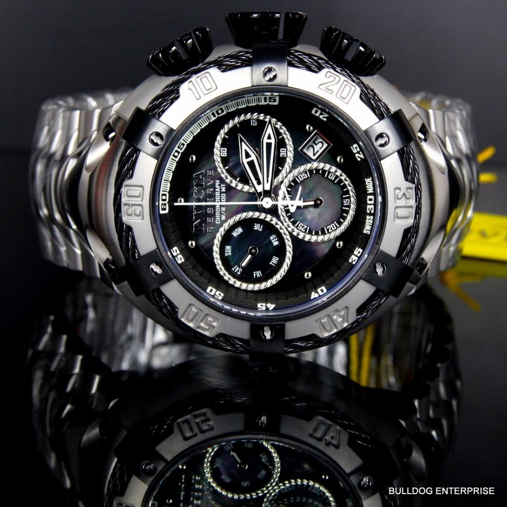 Invicta Reserve Thunderbolt Black MOP Swiss Silver Steel Chronograph Watch New