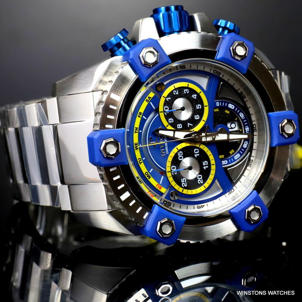 Invicta Reserve Grand Octane 63mm Stainless Steel Swiss Blue Chrono Watch New