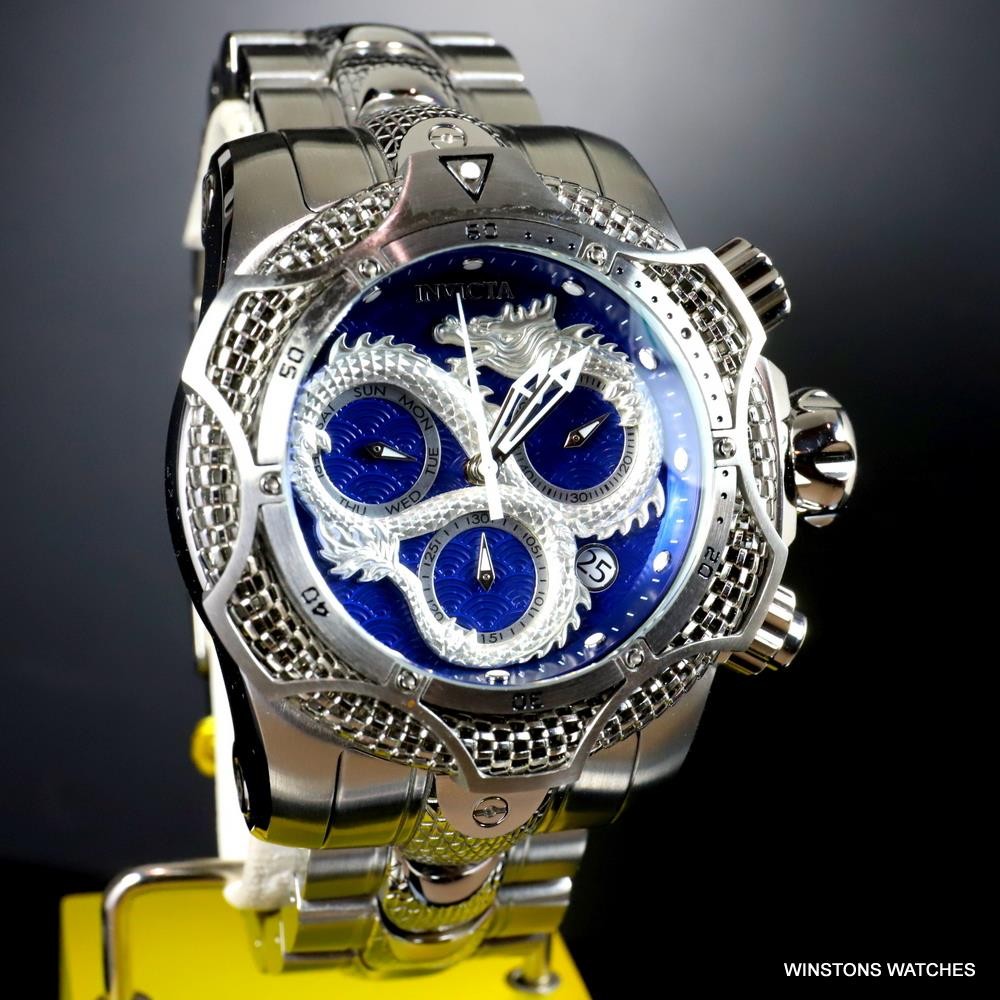 Invicta Venom Dragon Scale Swiss Mvt Chrono Stainless Steel 52mm Blue Watch New