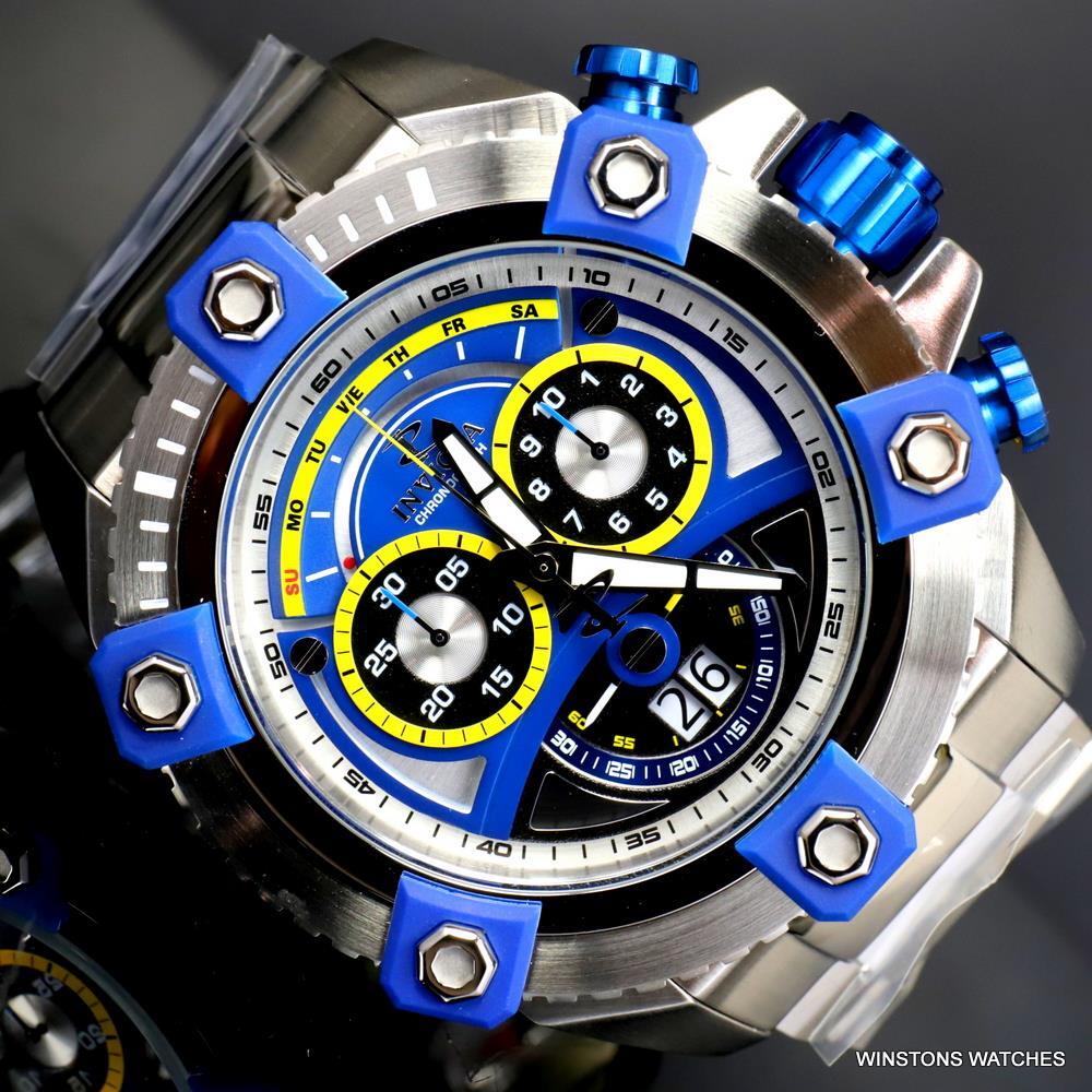Invicta Reserve Grand Octane 63mm Stainless Steel Swiss Blue Chrono Watch New