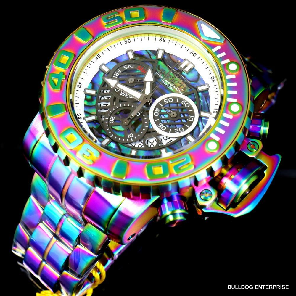 Invicta Sea Hunter Abalone Iridescent Steel 58mm Swiss Chronograph Watch New