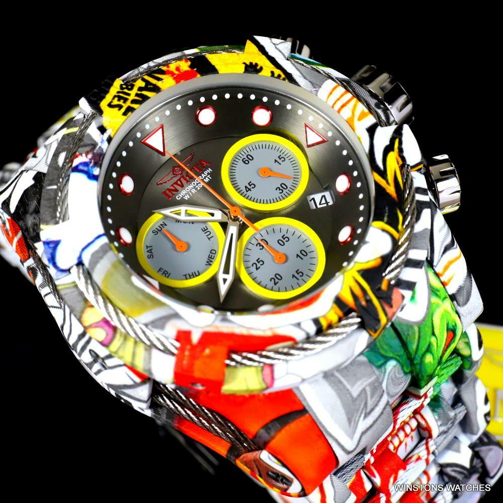 Invicta Bolt Zeus Hydroplated Steel Graffiti Chronograph 52mm Gunmetal Watch New