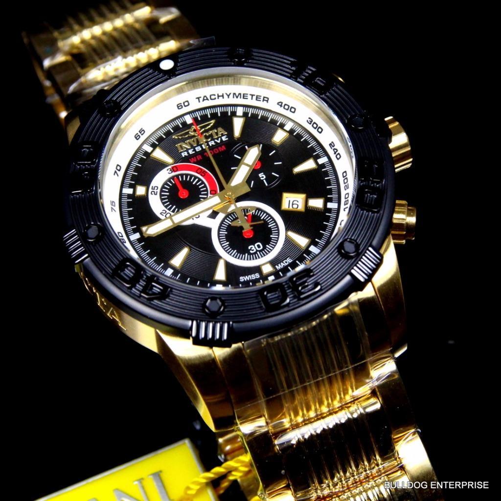 Invicta Reserve Ocean Speedway Gen II Swiss Gold Plated Steel Black Watch New