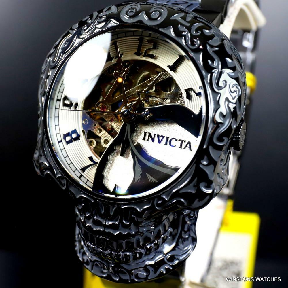 Invicta Artist Skull Automatic Skeletonized Black Stainless Steel 50mm Watch New