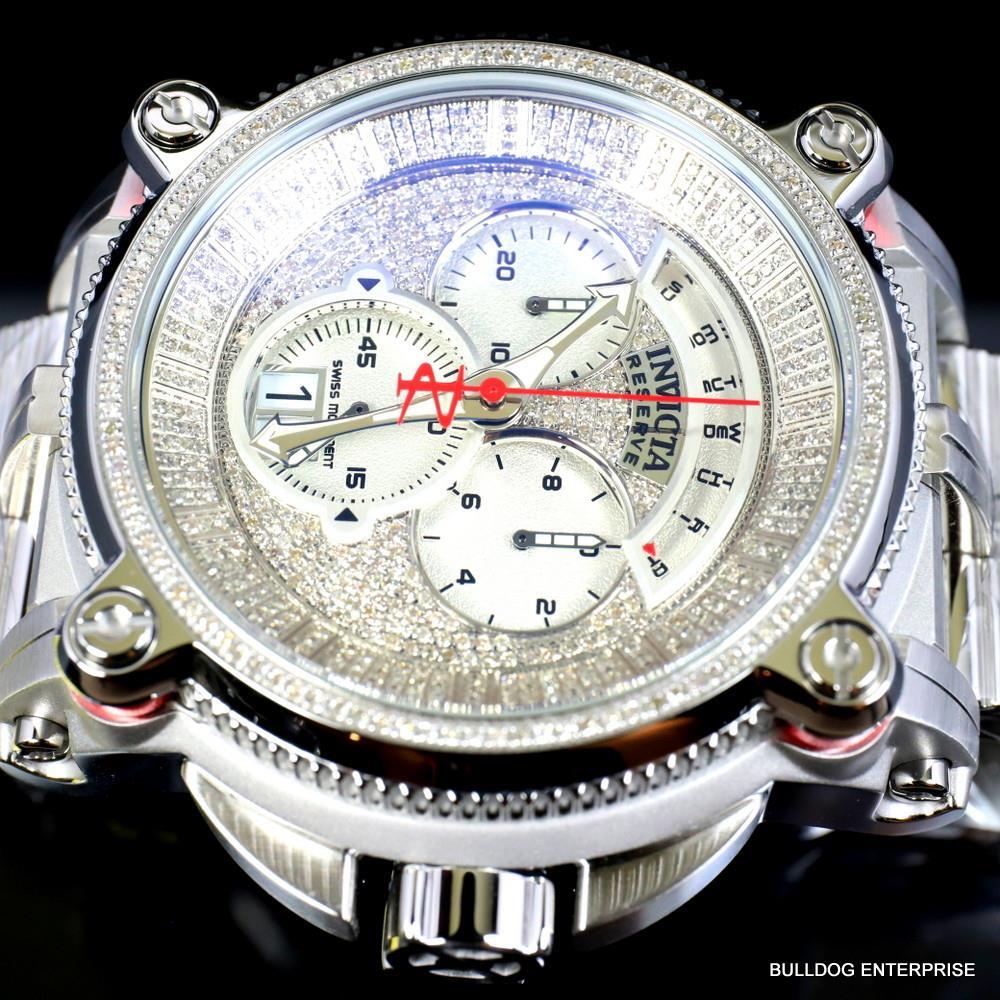 Invicta Reserve Sea Hunter Warrior 2.25 CTW Diamond 56mm Swiss Steel Watch New