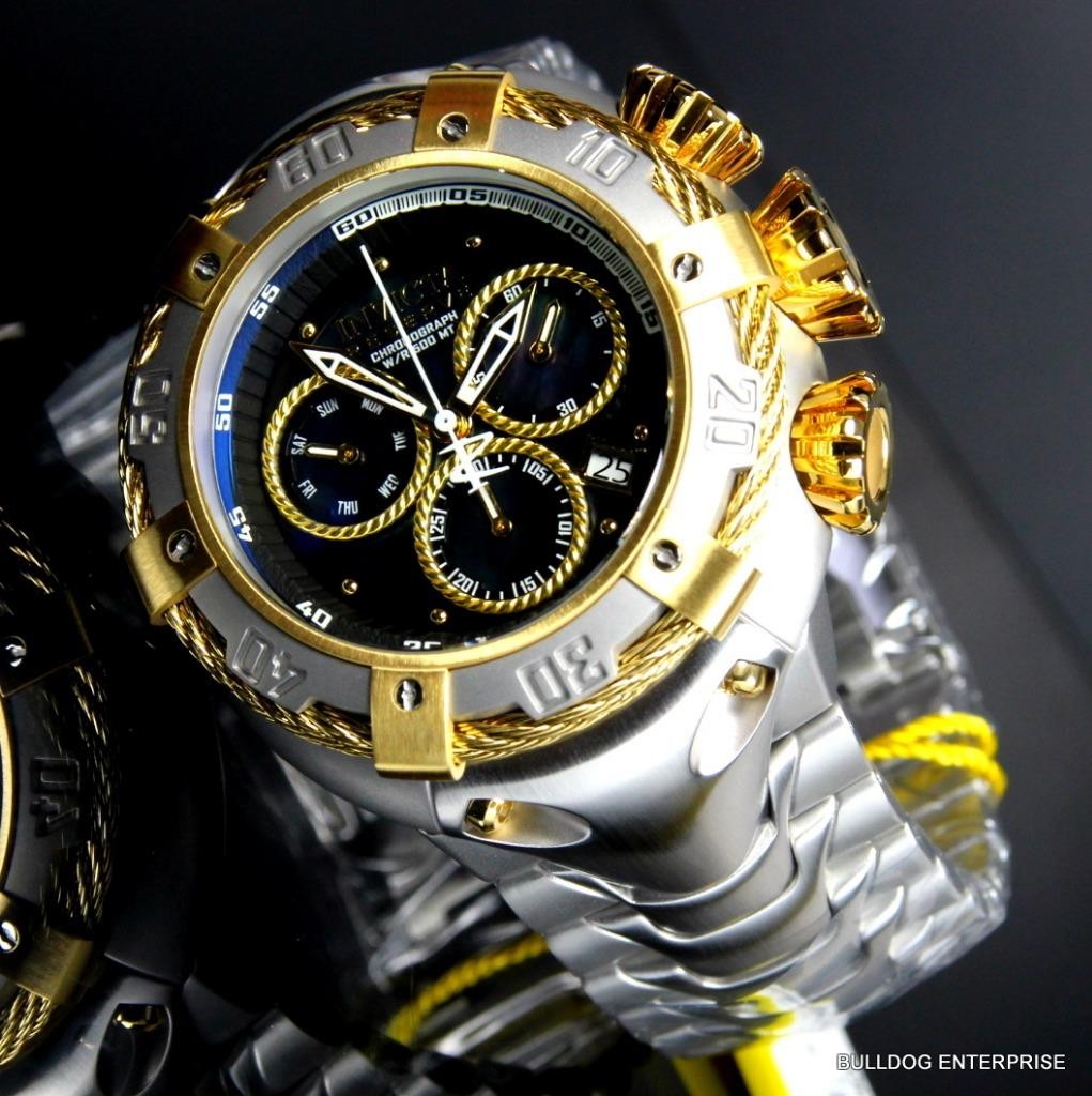 Invicta Reserve Thunderbolt Black MOP Swiss Made Silver Gold Tone Watch New