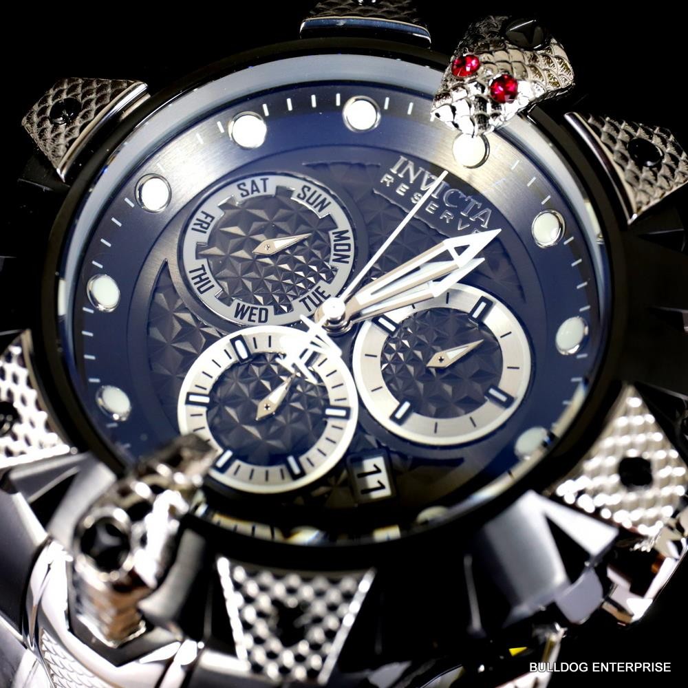 Invicta Reserve Venom Viper Swiss Mvt Silver Tone Steel Black 52mm Watch New