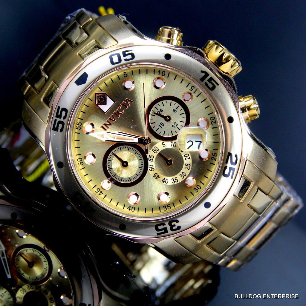 Men's Invicta Pro Diver Scuba 18kt Gold Plated Rose Tone Subdials 48mm Watch New