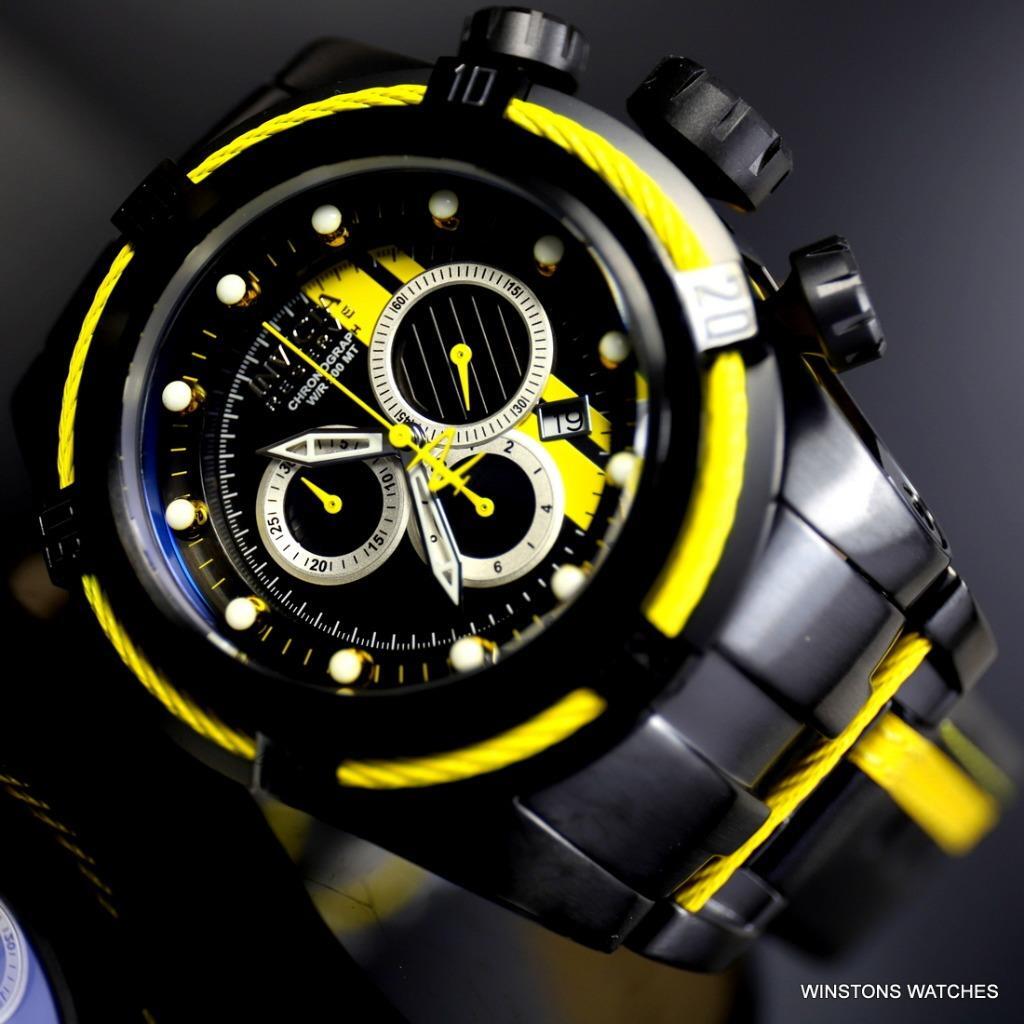 Invicta Reserve Bolt Zeus S1 Racer Black Yellow Chrono 52mm Swiss Mvt Watch New