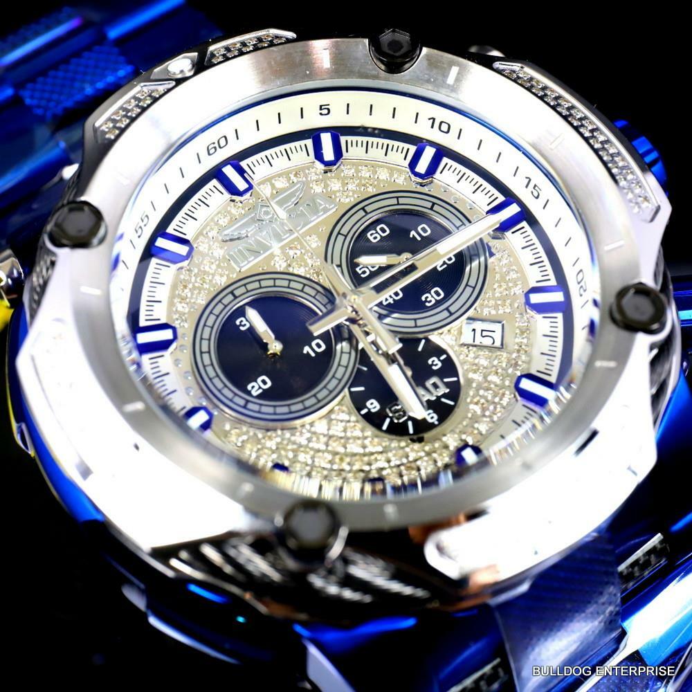 Invicta Shaq Bolt .74 CTW Diamond Blue Stainless Steel 60mm Swiss Mvt Watch New