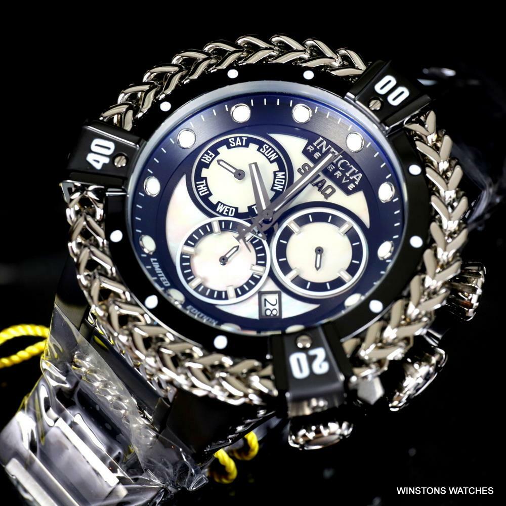 Invicta Reserve Shaq Hercules White MOP Black Steel Swiss Mvt Watch 56mm New