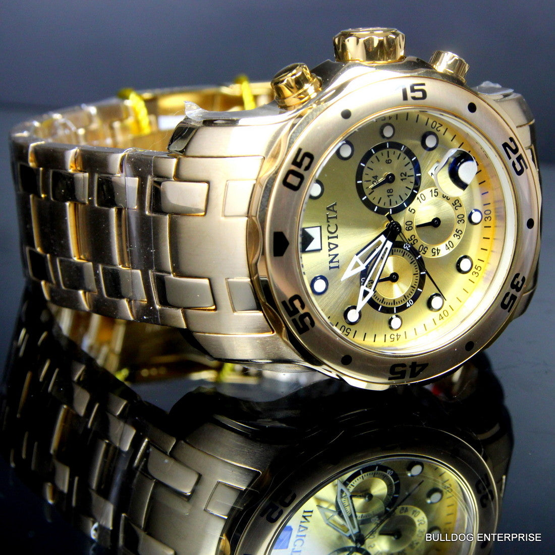 Men's Invicta Pro Diver Scuba 18kt Gold Plated Steel Chronograph 48mm Watch New