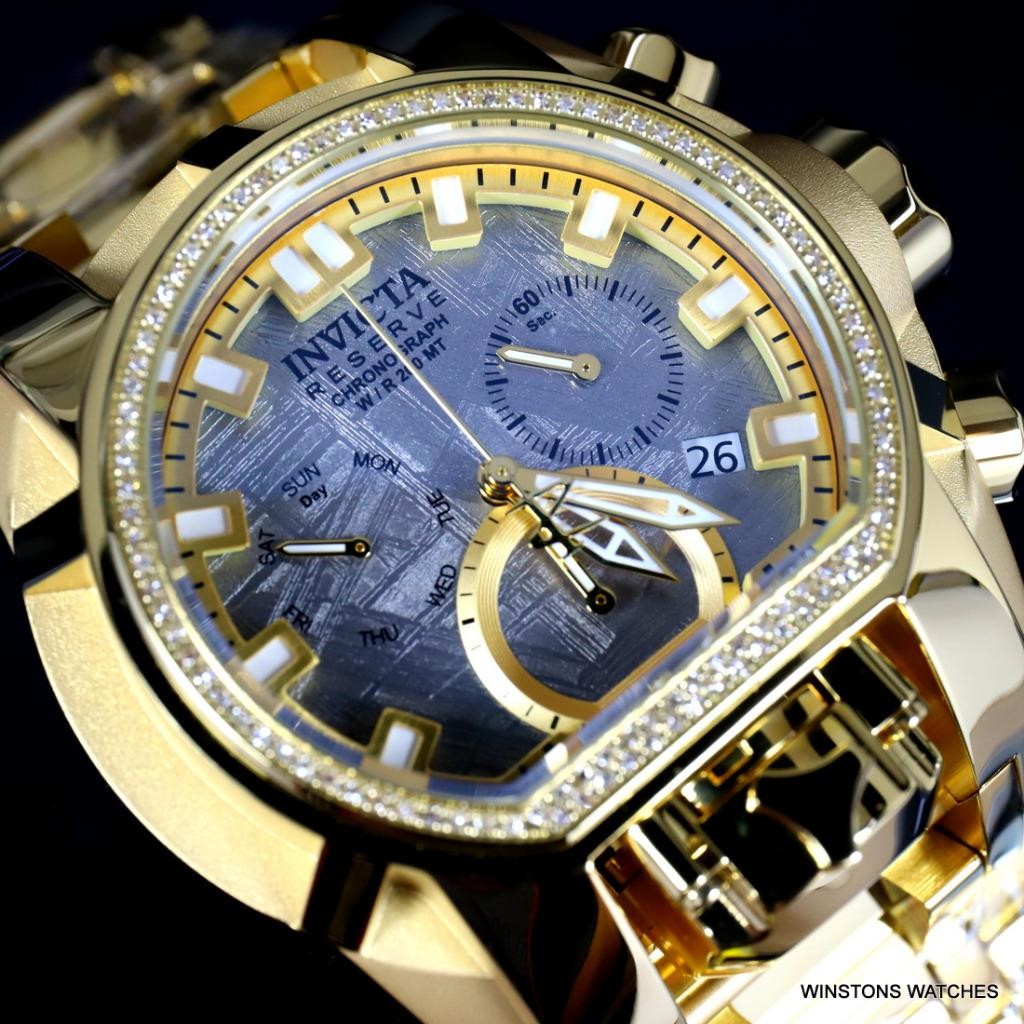 Invicta Reserve Magnum Meteorite Diamond Swiss Mvt Gold Plated 52mm Watch New