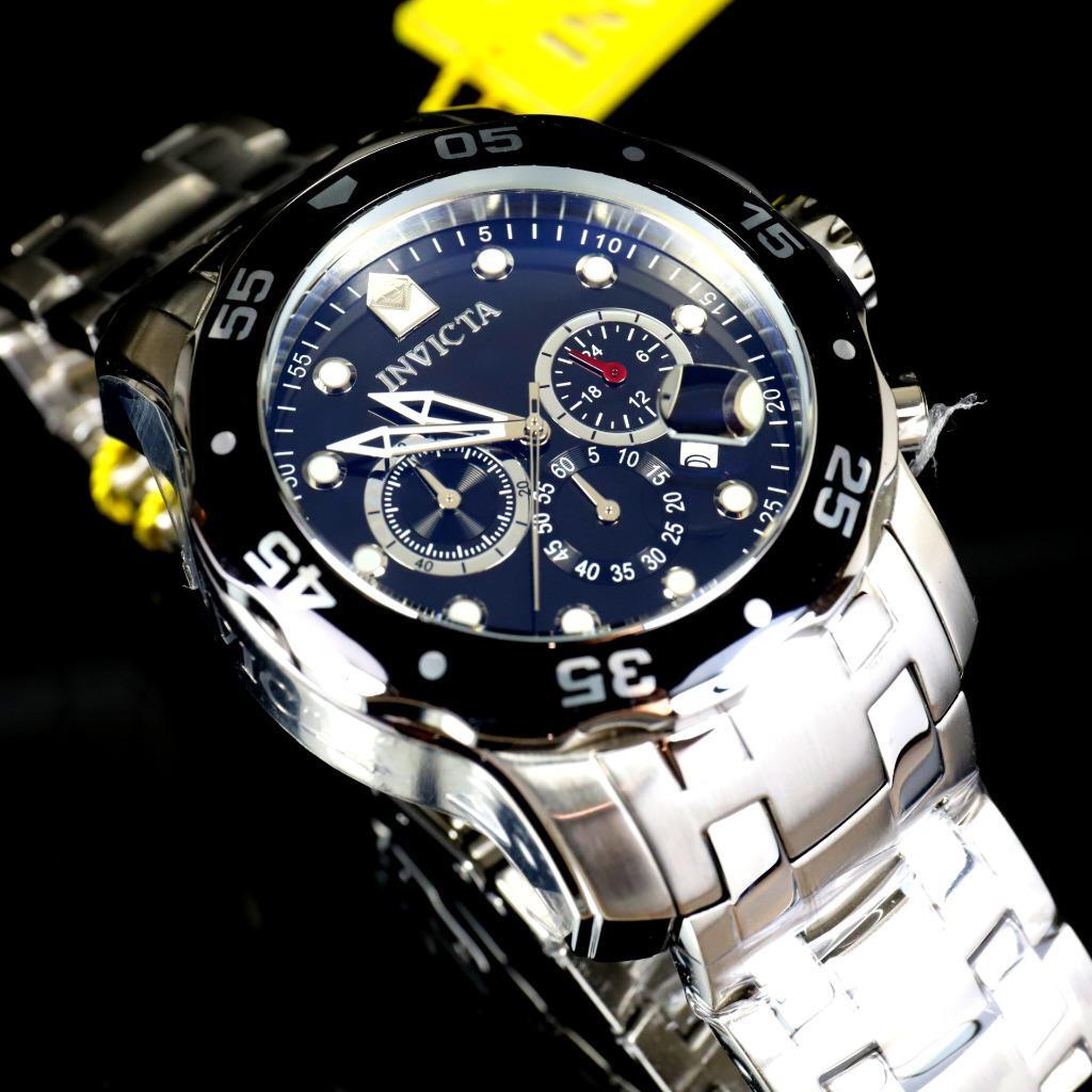 Invicta Pro Diver Scuba Black Dial Chronograph Stainless Steel Watch 48mm New