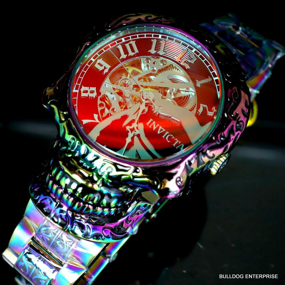 Invicta Artist Skull Automatic Skeletonized Iridescent Steel 50mm Watch New