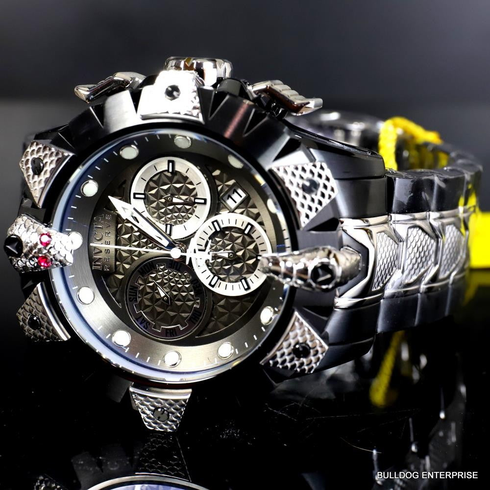 Invicta Reserve Venom Viper Swiss Mvt Silver Tone Steel Black 52mm Watch New