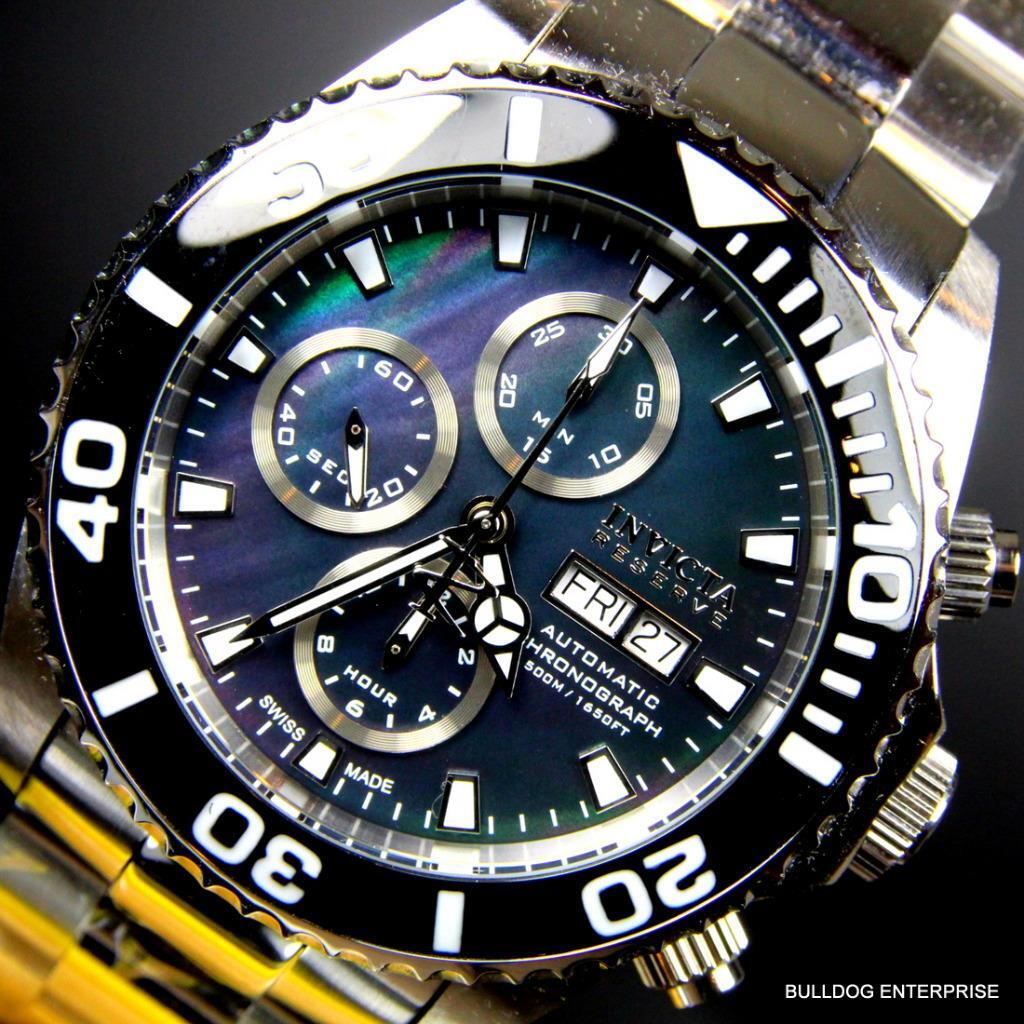 Invicta Reserve Pro Diver Swiss Automatic 7750 Valjoux Black MOP Watch New 1068