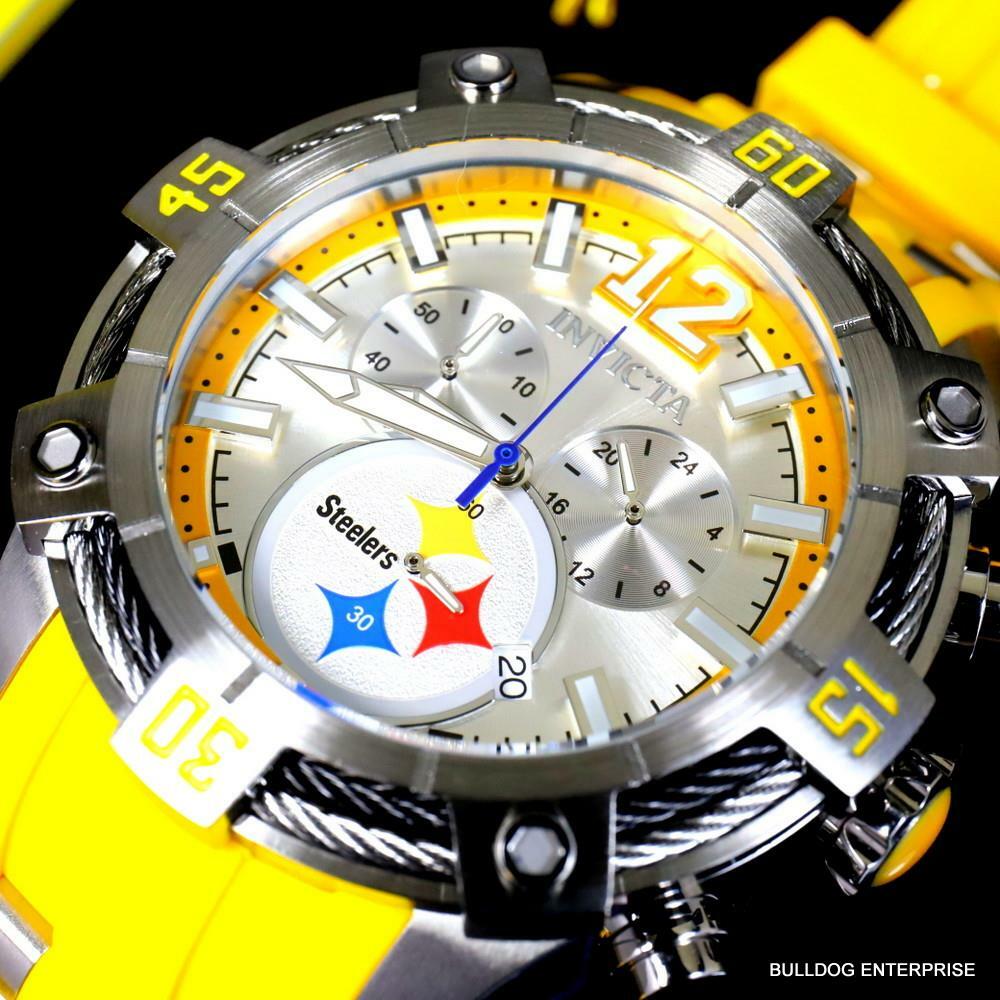 Invicta NFL Pittsburgh Steelers Bolt Pro Diver Scuba Chronograph Watch 52mm New