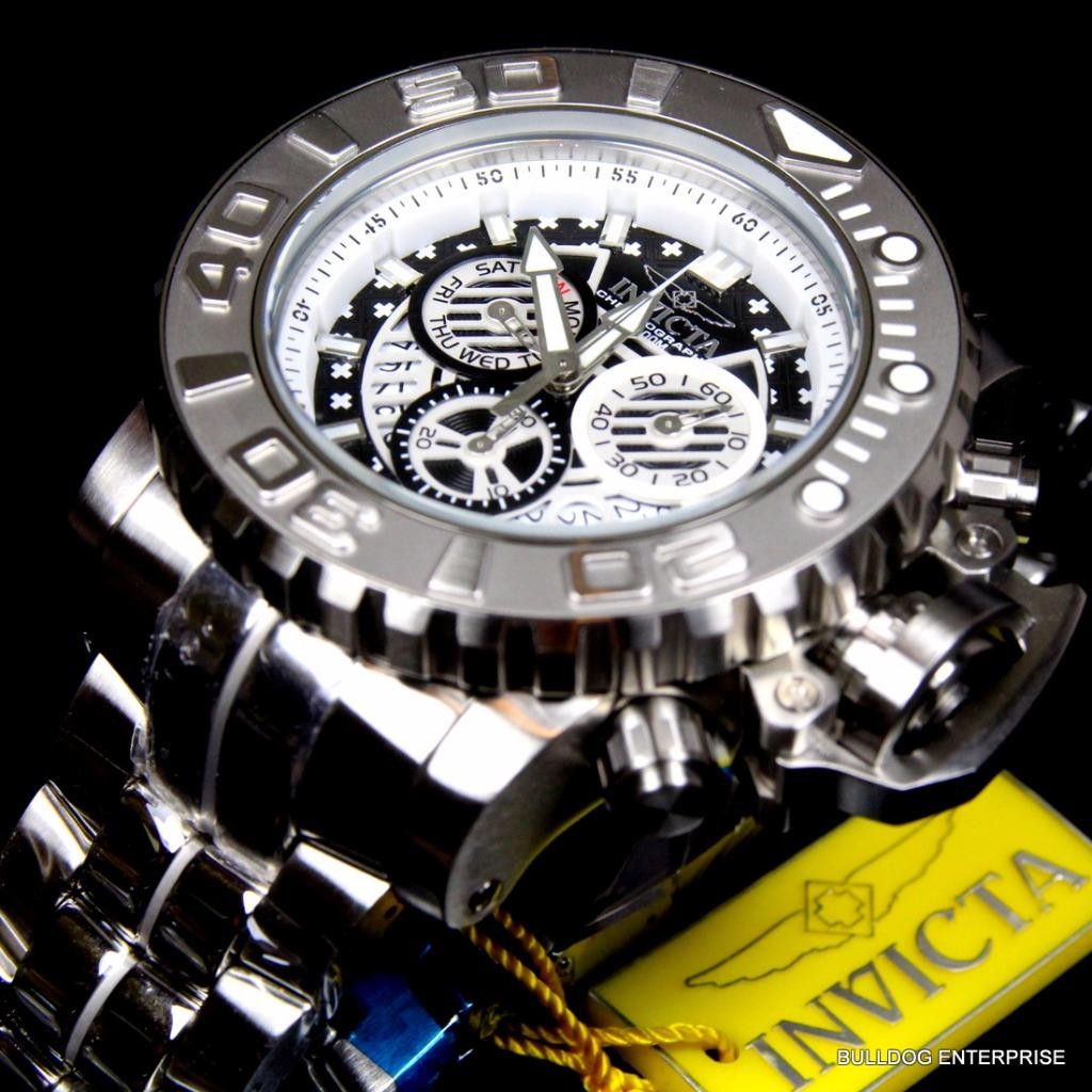 Invicta Sea Hunter III Black 70mm Swiss Movement Steel Chronograph Watch New
