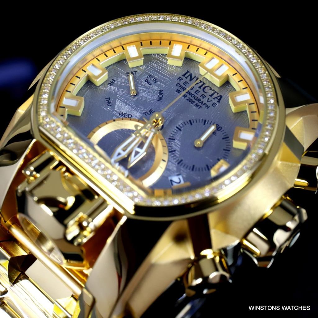 Invicta Reserve Magnum Meteorite Diamond Swiss Mvt Gold Plated 52mm Watch New
