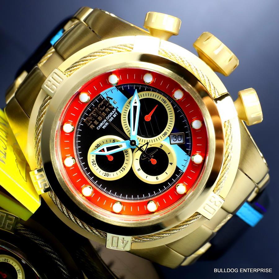 Invicta Reserve Bolt Zeus S1 Racer Leather 52mm Swiss Mvt Gold Plated Watch New