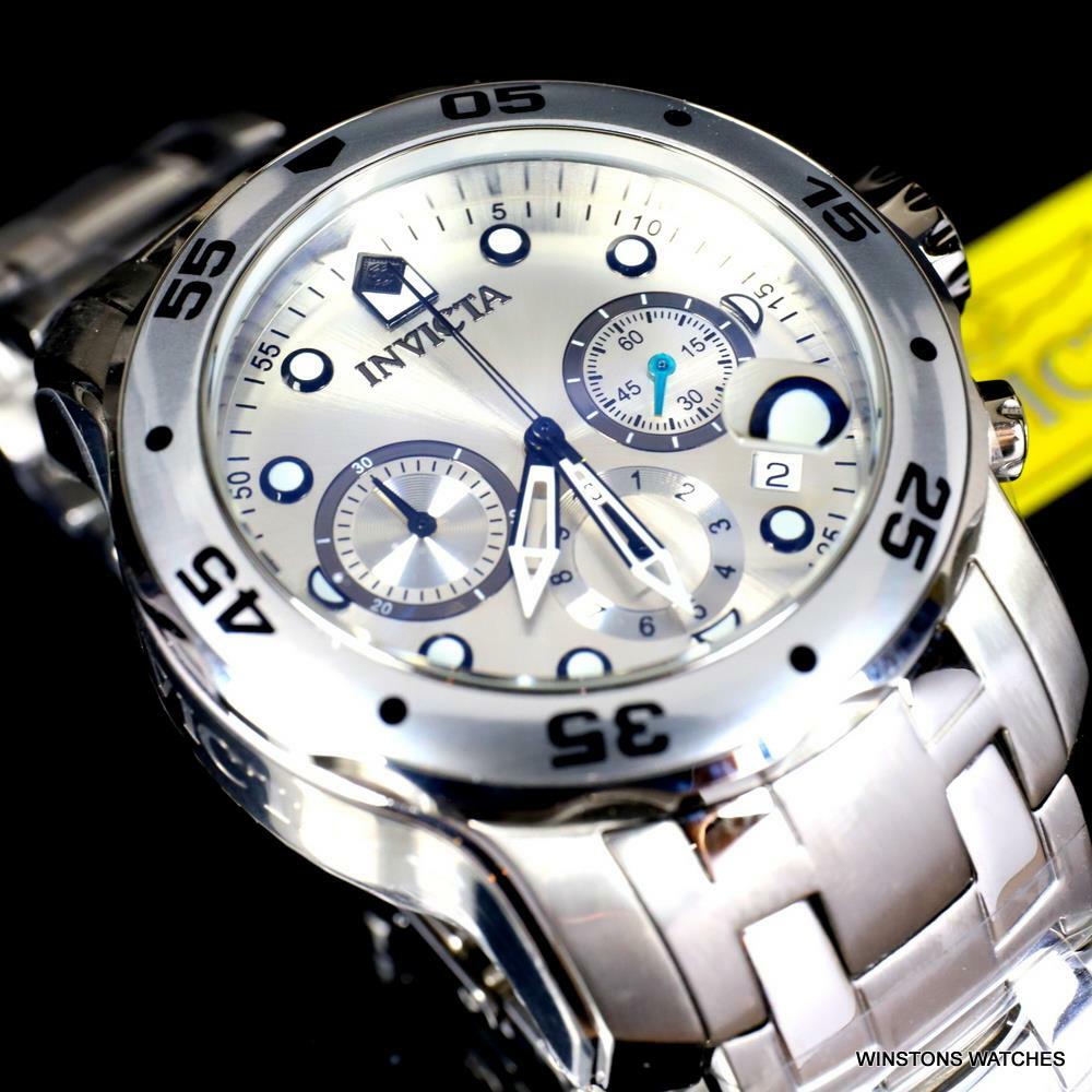 Invicta Pro Diver Scuba Silver-Tone Stainless Steel Chronograph 48mm Watch New