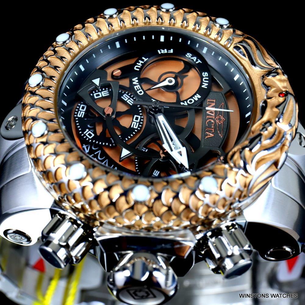 Invicta Venom Subaqua Dragon Scale Steel Gold Tone Chrono graph 52mm Watch New