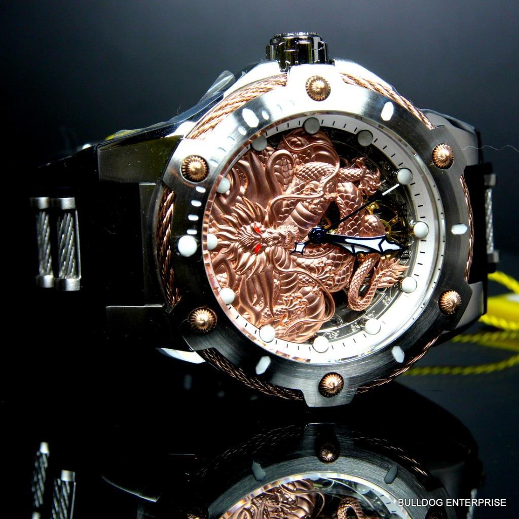 Men's Invicta Bolt Dragon Rose Gold Tone Mechanical Silicone 52mm Watch New