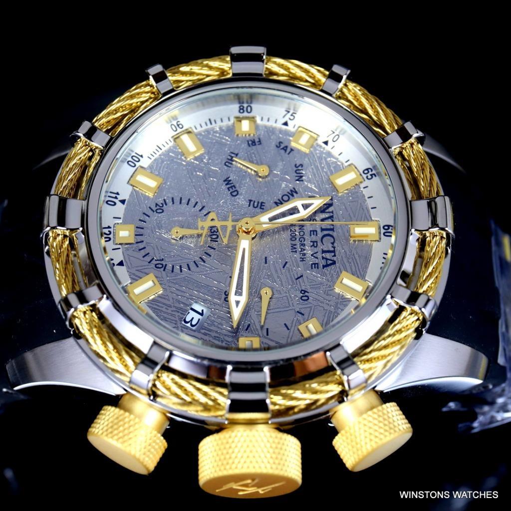 Invicta Reserve Bolt Muonionalusta Meteorite Swiss Mvt Gold Tone 50mm Watch New