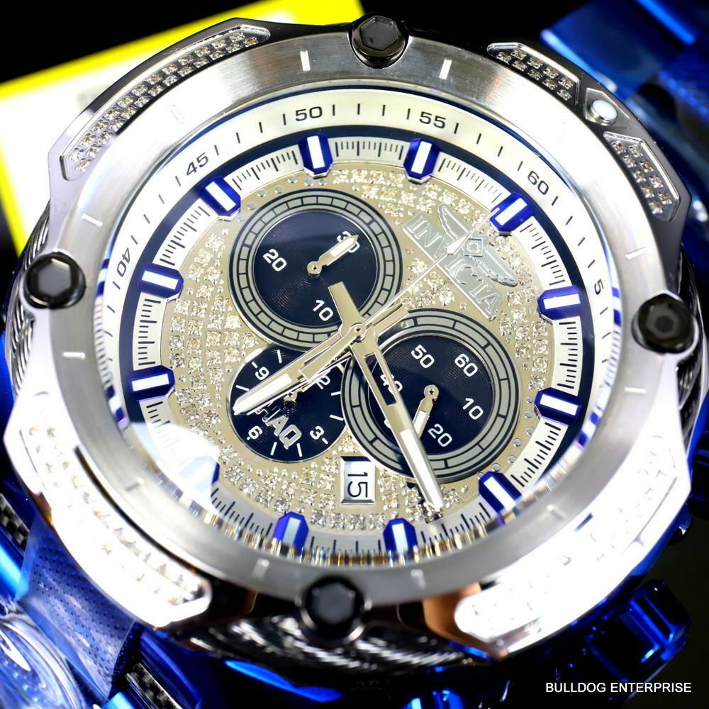 Invicta Shaq Bolt .74 CTW Diamond Blue Stainless Steel 60mm Swiss Mvt Watch New