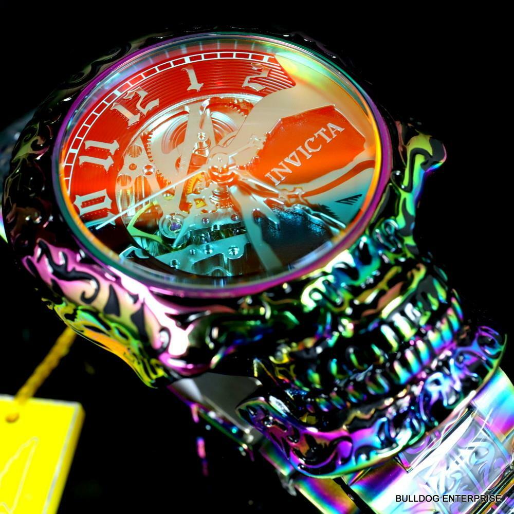Invicta Artist Skull Automatic Skeletonized Iridescent Steel 50mm Watch New