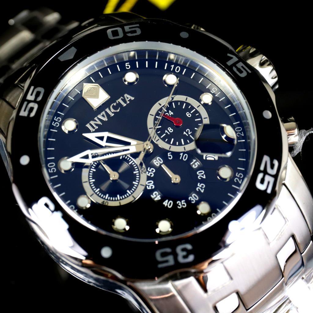 Invicta Pro Diver Scuba Black Dial Chronograph Stainless Steel Watch 48mm New