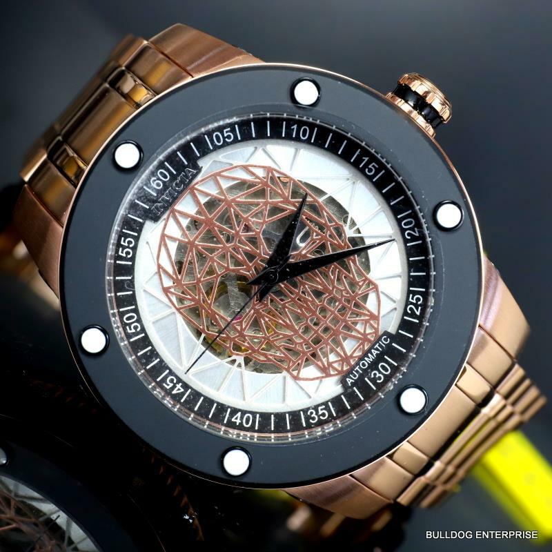 Invicta Speedway Skull Sketonized Rose Gold Tone Steel Automatic 51mm New