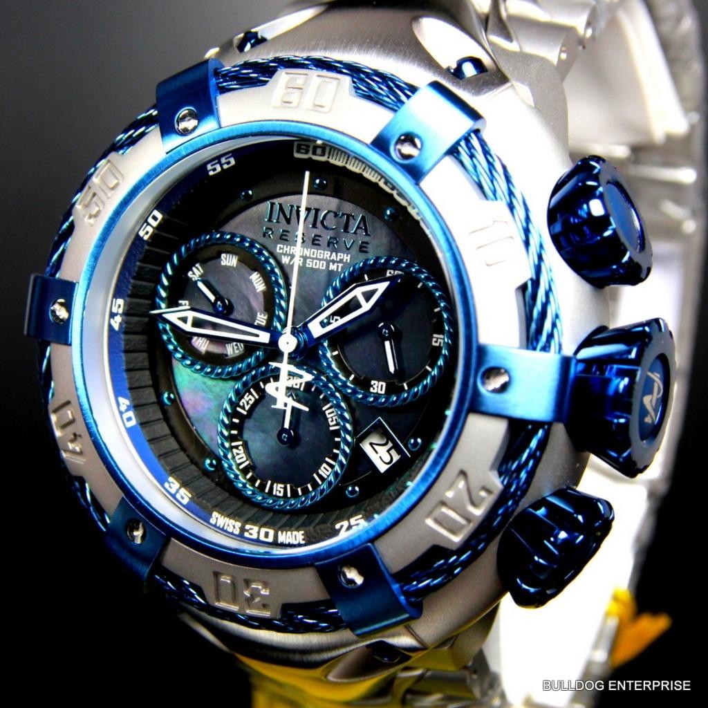 Invicta Reserve Thunderbolt Black MOP Swiss Chronograph Blue Silver Watch New