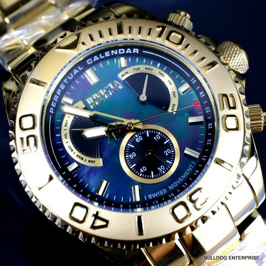 Invicta Reserve Pro Diver Swiss Mvt Black MOP Gold Plated Steel 47mm New Watch