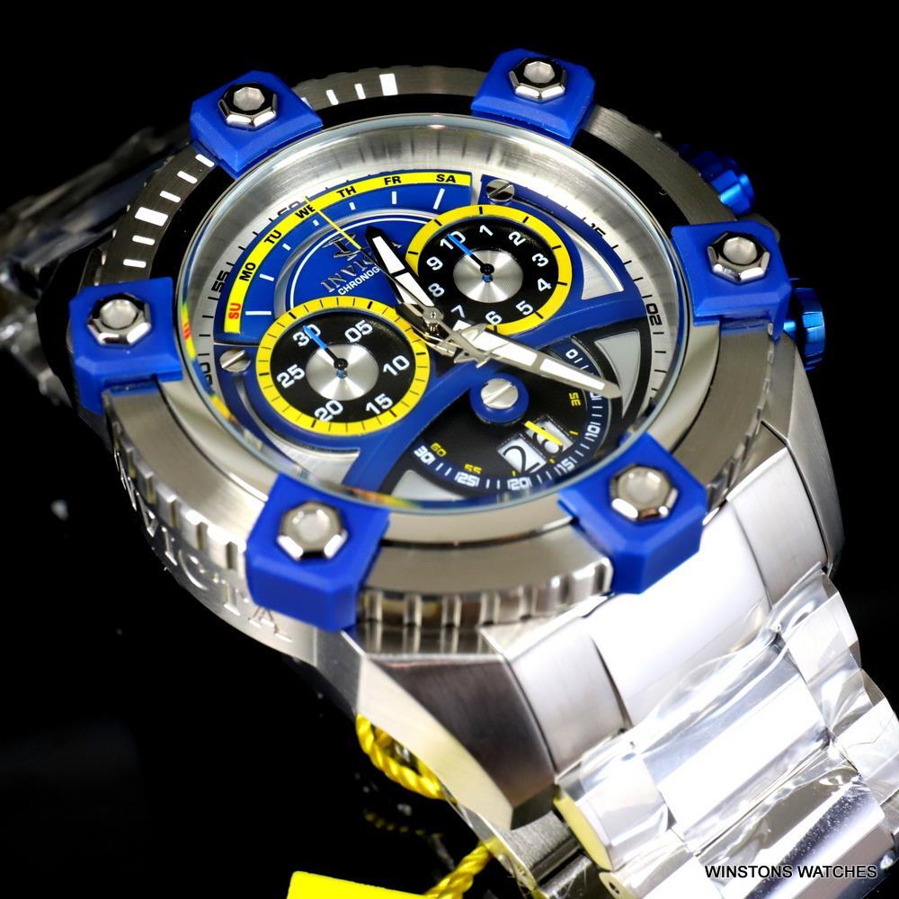 Invicta Reserve Grand Octane 63mm Stainless Steel Swiss Blue Chrono Watch New