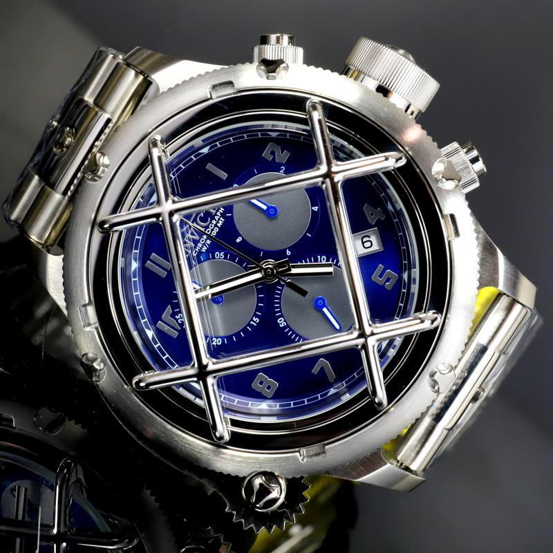 Invicta Russian Diver Nautilus Caged Swiss Mvt Steel Blue 52mm Chrono Watch New