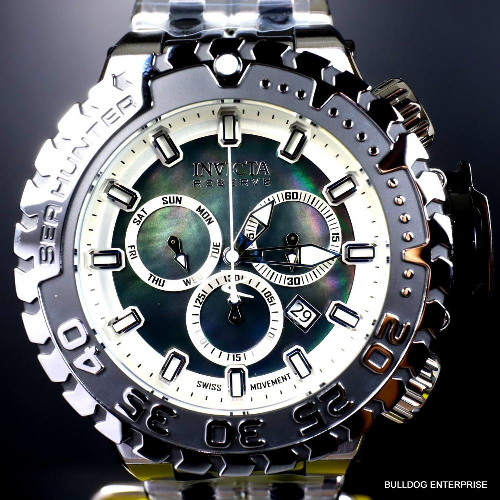 Invicta Reserve Sea Hunter Gen III Swiss Silver Tone Black Steel 58mm Watch New