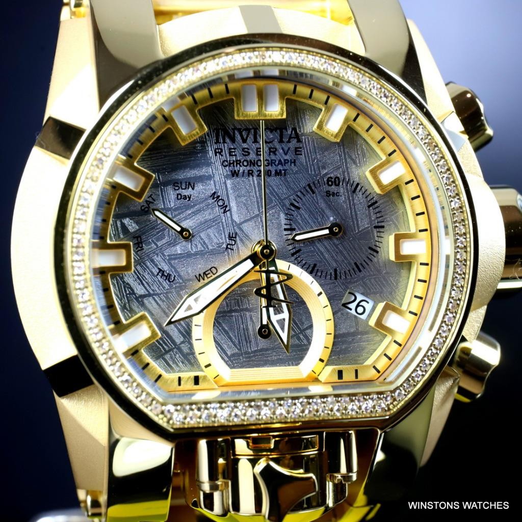 Invicta Reserve Magnum Meteorite Diamond Swiss Mvt Gold Plated 52mm Watch New